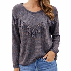 Scotch & Soda Knit Sweater Size Small Blue Brown Tassel Metallic Boho